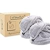 myHomeBody Hair Towel Wrap | Luxury Rapid-Dry Hair-Drying Turban | Ultra Soft and Quick Drying Absorbent Charcoal Fiber, with Coconut Shell Button â 2 Pack