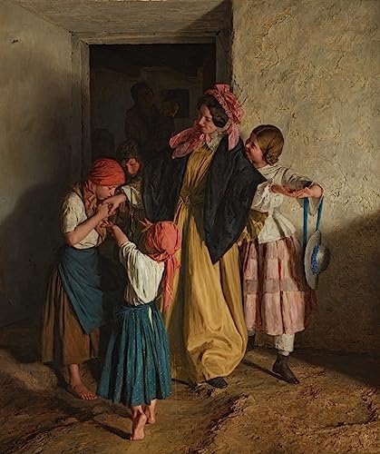 Lienzo decorativo la despedida de la madrina, cuadro Ferdinand Georg Waldmuller de 60x90cm