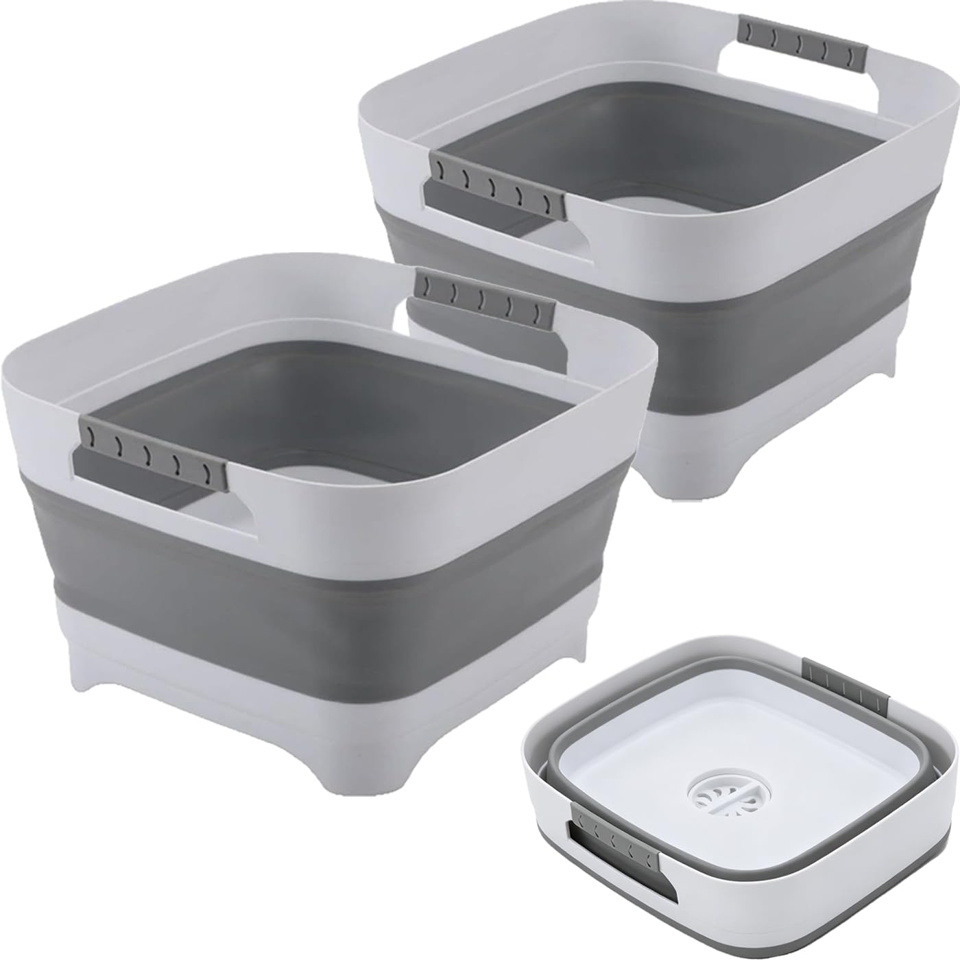 Portable Sink, Collapsible Wash Basin With Drain Plug, Dish Pans For Kitchen Sink, Multiuse Kitchenware, For Rv, Camping, Vegetable, Bottles(2Pcs Grey)