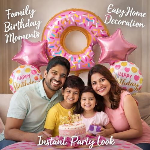 Image of Propsicle Donut Theme Birthday Balloons for Girls, Pack of 5 - Pink Princess Sprinkle Party Decoration, Photo Backdrop Decor for Kids & Adults