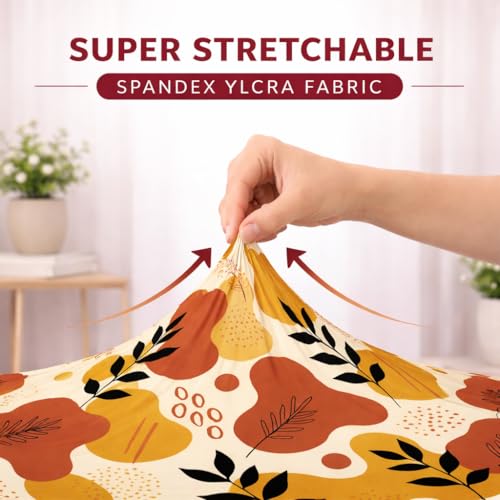 Image of STITCHNEST 'Contour Fit Series' Stretchable Printed Wooden Sofa Cover (Pack of 2) - Elastic Wooden Chair Cover | Wooden Sofa Seat Cover | Size - 20-21 x 20-21 x 3-5 in