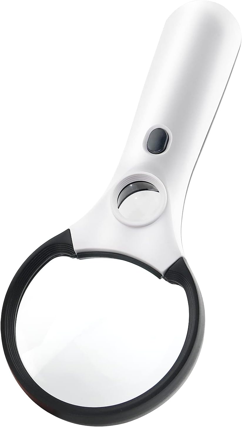Magnifying Glass with Light,3X & 45X High Magnification,Magnifier Glass with 3 LED & 1 UV Light for Reading,Macular Degeneration,Jewelry,Coins,Inspection