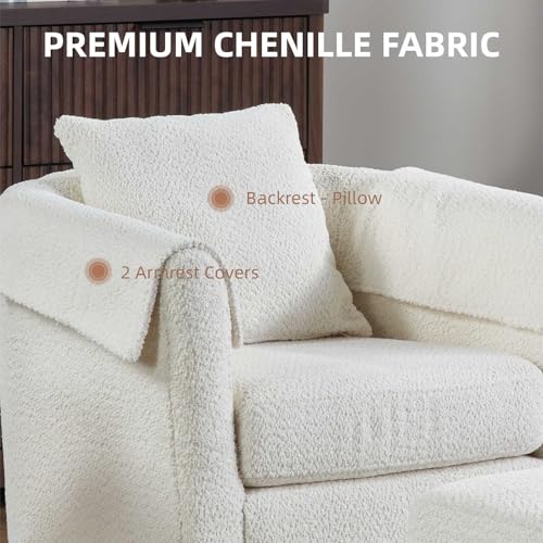 Sillón Giratorio Chenille Blanco miniatura 4