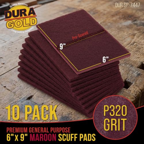 Image of Dura-Gold Premium 6 inch x 9 inch Maroon General Purpose Scuff Pads, Box of 10 - Scuffing, Scouring, Sanding, Paint Primer Prep Adhesion Scratch - Surface Preparation Automotive Car Auto Body Woodworking Wood