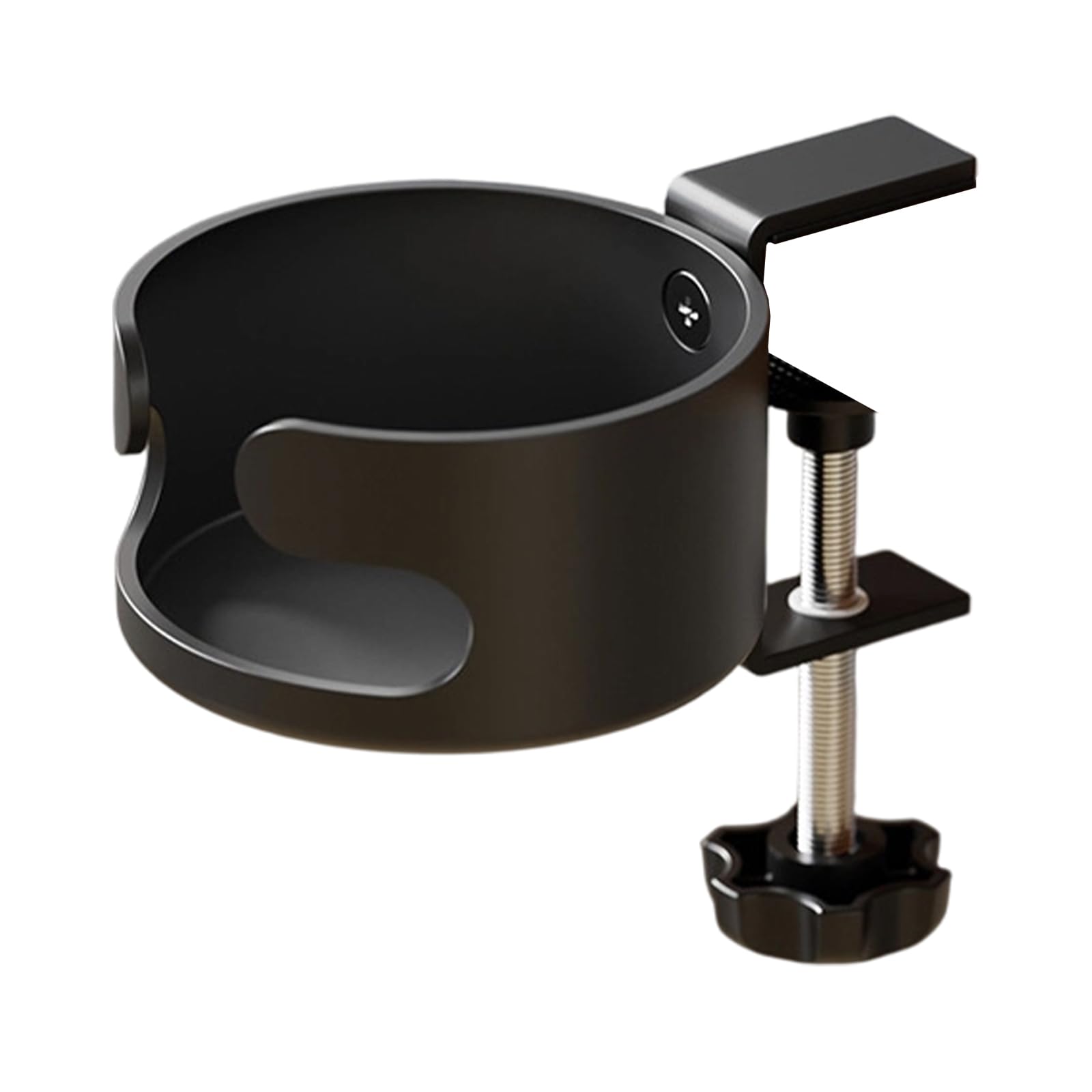 Functional cup bracket stand for desk to secure your favorite beverage container while saving space. Modern cup mount
