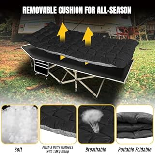 YELLOW JACKET Folding Camping Cot for Adults,600LBS Max Load,28" Wide Sleeping Cot with Removable Thick Mattress Portable Foldable Camping Bed with Carry Bag for Camp,Home,Office,Travel,Black
