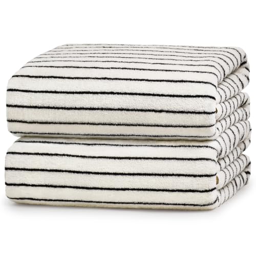 Image of Black & Cream Striped Bath Sheets Set of 2, Extra Large Bath Towels
