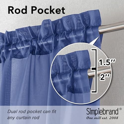 Image of Simplebrand Royal Blue Sheer Curtains 72 Inches Long 2 Panels for Living Room, Rod Pockets Airy Window Treatments Voile Sheer Curtains Panels Lightweight for Front Back Patio Glass Door, 42 inch Width
