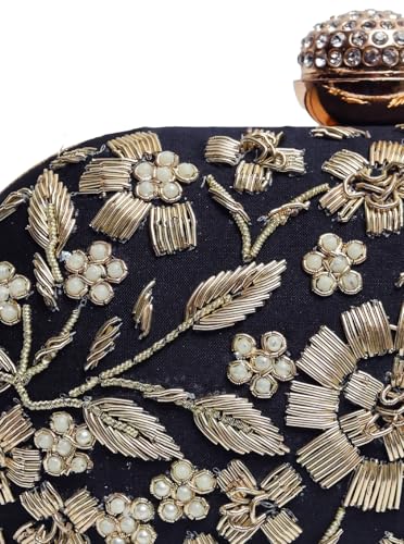 Image of THE TAN CLAN Hand Embroidered Luxury Clutch Purse for Women | Evening Hand Clutch Bag | Ladies Party Wedding Purse with Chain Strap | Ethnic Woman Handbag Gift for Birthday, Anniversary