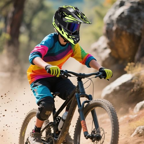 Image of Youth Kids Dirt Bike Helmet for Boys & Girls,F001 Full Face Motorcycle Helmet for Off-Road ATV Street Riding Four Wheeler Mountain Bike with Goggles Gloves,DOT Approved