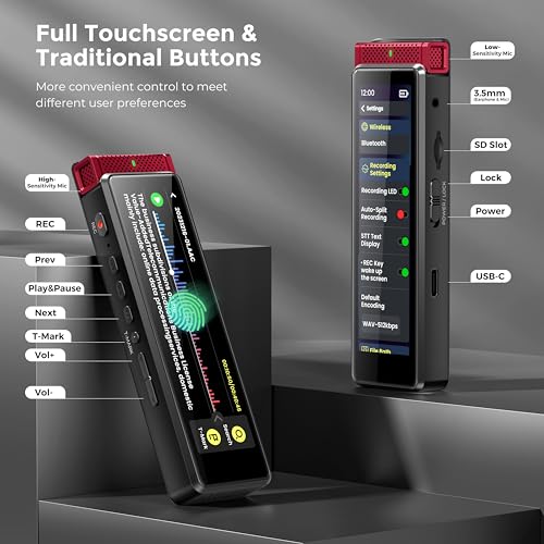 Image of Innioasis 136GB Voice Recorder Device with Playback, Full Touchscreen Audio Recording Device with AI Intelligent Transcription and Bluetooth, Voice Recorder Mic and Voice Activated Recorder (Red)
