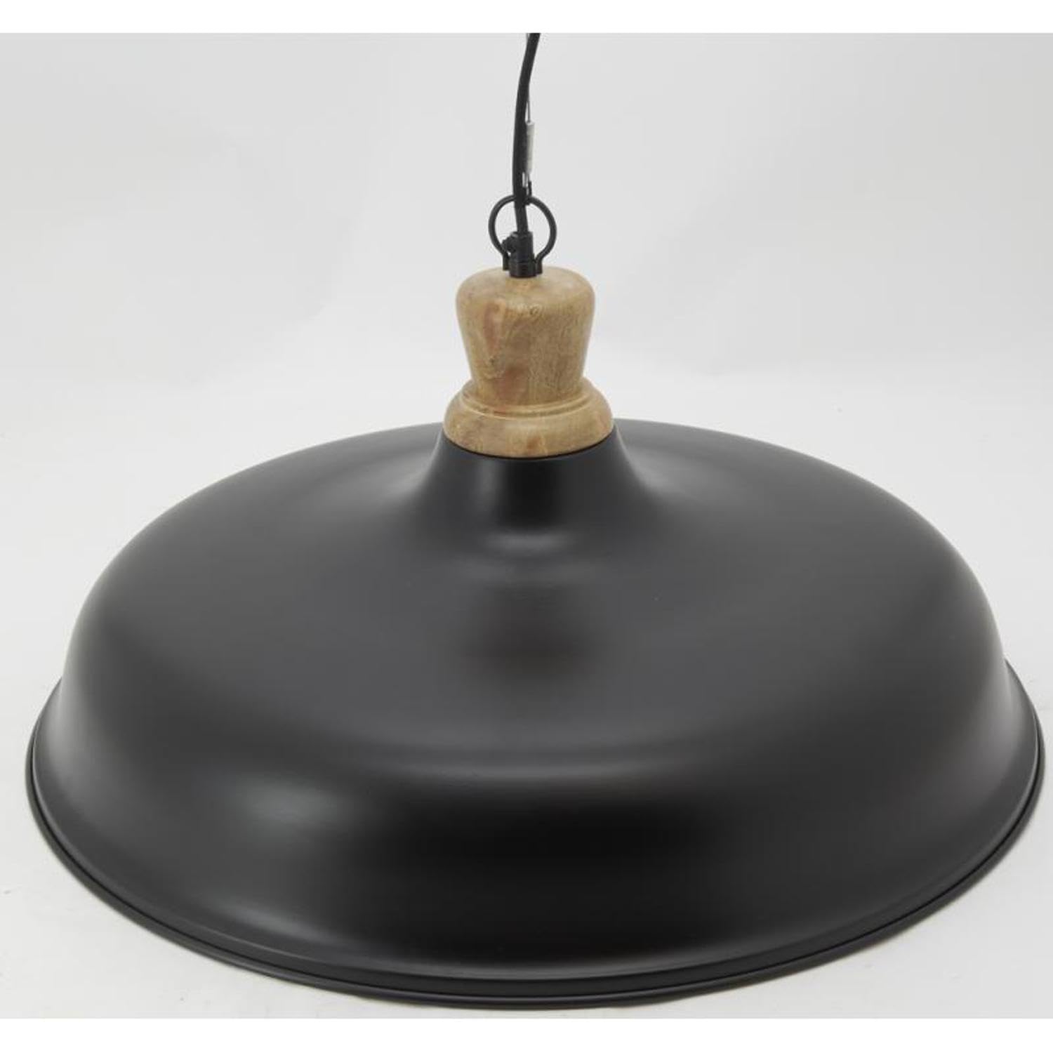 AUBRY GASPARD - Suspension en Métal Laqué Noir et Bois de Manguier - Format Ø 60 cm - Culot E27 - Équipement Électrique Inclus - Ampoule Non Fournie - Vendu à la pièce