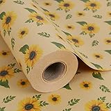 Aimyoo Kraft Floral Wrapping Paper Jumbo Roll, All Occasion Sunflower Flower Gift Wrap Paper for Wedding Bridal Shower Birthday, 17 in x 60 ft