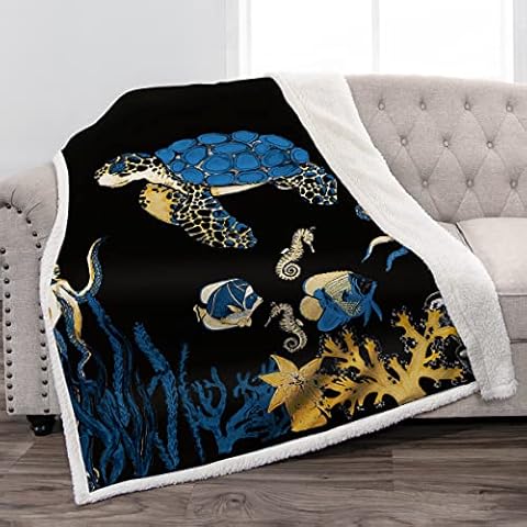 Jekeno Sea Turtle Blanket Smooth Soft Ocean Animal Landscape Print Sherpa Blanket for Women Girls Sofa Chair Bed Office Travelling Camping 50"x60" Cover
