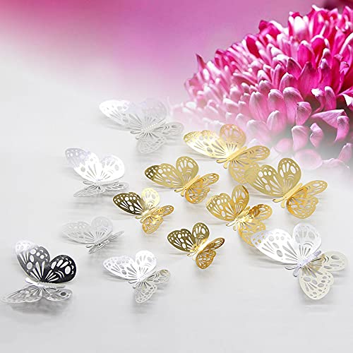 Mibee 12 pçs/set 3D Borboleta Adesivos de Parede Oco Removível Mural Adesivos DIY Art Decalques de P