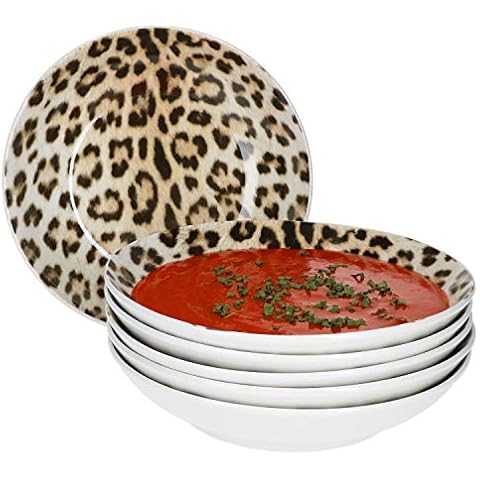 MamboCat Leopard Lampart 6er Set Suppen-Teller I Steingut-Teller-Set 6 Personen Cover