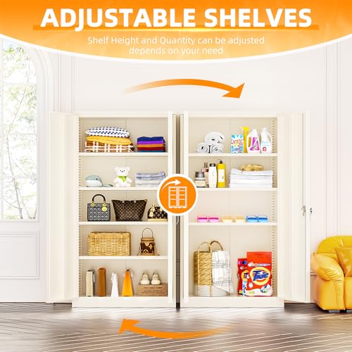 Image of INTERGREAT Metal Storage Cabinet Doors, 72 inch Locking Steel Storage Cabinet with Shelves, Tall Lockable Steel Cabinets for Home Office, Garage(Grey)