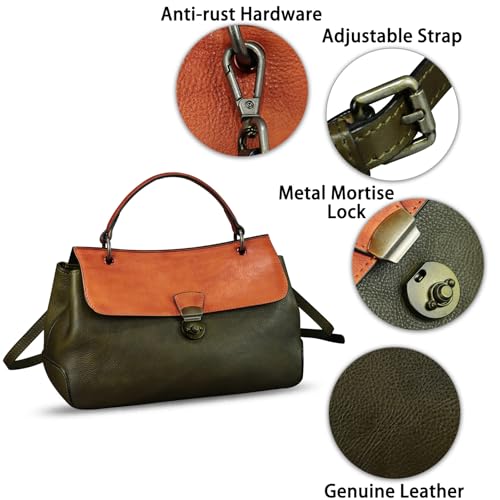 Image of Genuine Leather Handbag Satchel for Women Retro Leather Crossbody Bag Pouch Vintage Ladies Handbag Purse