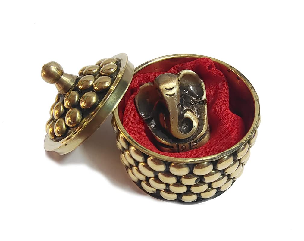 Antique Lord Ganesha idol.Brass Metal Ganesh Murti for Puja.Pocket Size / very small Ganesh in a Cute Box-1 Inch Weight 50 gm.Car dashboard idol.Best Wedding Gift, Good luck gift , Return gift |