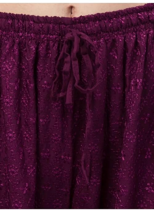 Image of Women's Palazzo Pants Rayon Trousers Chikankari Embroidered Lace Trim Wide Leg Straight Fit Flared Palazzo for Girls & Women