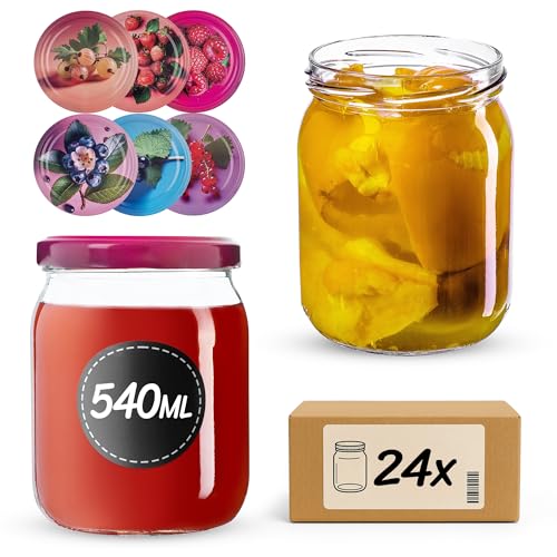 KADAX Einmachgläser 540ml mit fi82 mm Schraubdeckel, große Sturzgläser zum Einmachen und Einkochen, Gurkengläser mit Twist Off Deckel, Einkochgläser (Beerenfrüchte, 24 Stück) KADAX Einmachgläser 540ml mit fi82 mm Schraubdeckel, große Sturzgläser zum Einmachen und Einkochen, Gurkengläser mit Twist Off Deckel, Einkochgläser (Beerenfrüchte, 24 Stück)