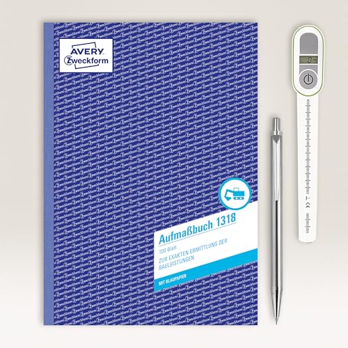 AVERY Zweckform 1318 Aufmaß (A4, mit 2 Blatt Blaupapier, von Rechtsexperten geprüft, für Deutschland und Österreich zur exakten Ermittlung der Bauleistungen, 100 Blatt) weiß