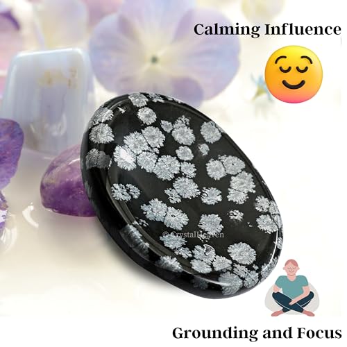 Image of Crystal Heaven Certified Snowflake Obsidian Thumb Worry Pebbles Stones For Anxiety Stress Relief Massage - Original Healing Gemstone Agate Rubbing Stone For Yoga Meditation Spiritual Reiki Feng Shui