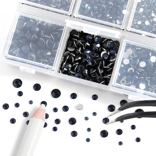 Image of Beadsland 4300pcs Flatback Rhinestones, Dark Blue Rhinestone Nail Gems Round Crystal Rhinestones for Crafts,Mixed 6 Sizes with Picking Tweezers and Wax Pencil Kit, SS6-SS20, Montana