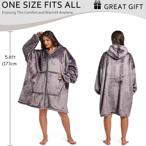 REDESS Blanket Hoodie Sweatshirt, Wearable Blanket Oversized Sherpa with Sleeves and Giant Pocket, Cozy Hoodie Warm for Adult Kids - Image 3