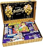 Happy Birthday Sweets and Chocolate Gift Box Pick n Mix Sweets Chocolate Hamper in Wicker Style Printed Box | Gift Box for All | 360gm Sweet & 12 Standard Bars