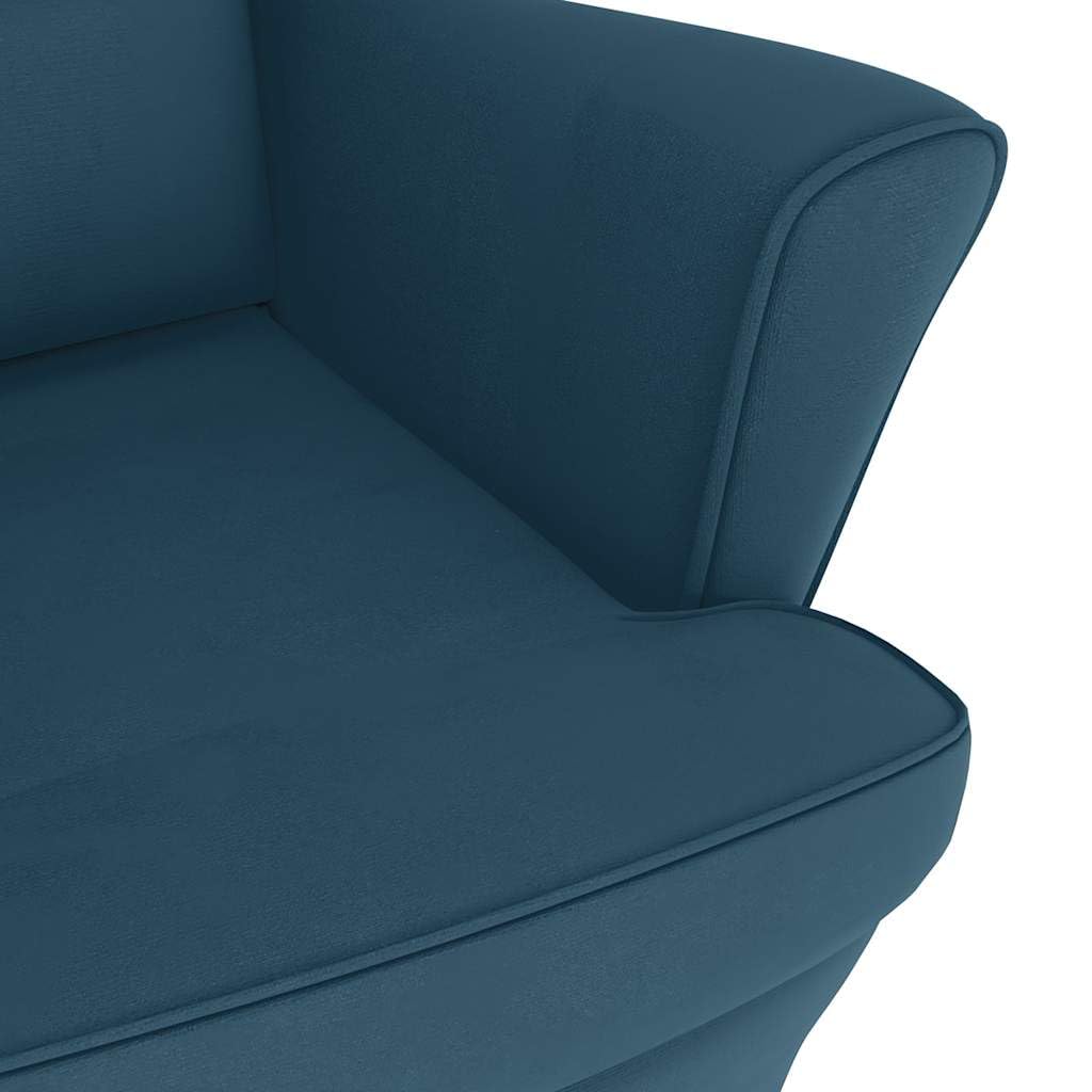 Sedia a dondolo con orecchie in velluto blu con seduta e schienale imbottiti, pattini in legno massiccio dell'albero della gomma, sedia a dondolo ergonomica per soggiorno, camera da letto