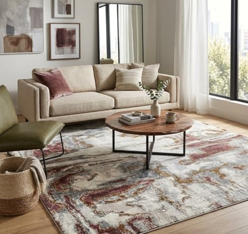 Image of 2x5 Feet (60x150 CM) Carpet for Bedroom Living Room & Hall - Ivory Multi Chevron Modern Abstract Geometric Silk-Touch Luxury Hotel-Style Washable Anti-Skid Turkish Area Rug