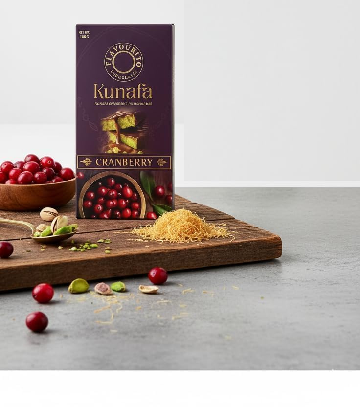 Image of Flavourito Kunafa Cranberry Pistachio Chocolate Bar 100g, Satisfying, Sharp Snap Of Smooth Milk Chocolate that Gives Way to a Creamy, Rich, and Nutty Pistachio (DF) (Cranberry)