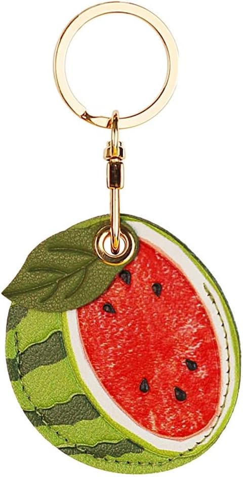 Fruit Leather Keychain Holder Case Compatible with AirTag,Cute air tag Cover with Keychain Ring,GPS Tracker Case for Keys (watermelon)