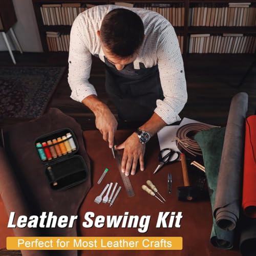 Kit couture cuir 56 pièces avec perforatrice 4mm et fil ciré pour débutant - 6