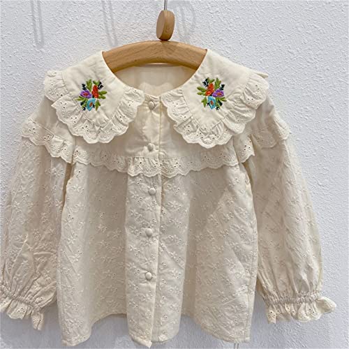 Kids Girls Elegant Lace Shirts Toddler Ruffled Pter Pn Collar Long Puff Sleeve Button Down Casual Tops Tees Clothes3