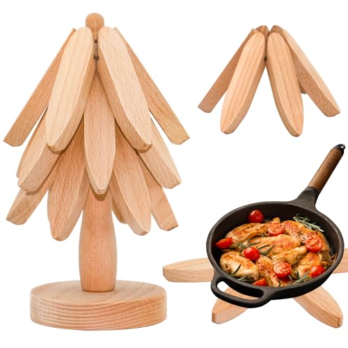 Posavasos de madera con forma de árbol, salvamanteles para platos calientes, juego de 3 para un fácil almacenamiento, adecuados para platos calientes, sartenes, cuencos, teteras, soportes calientes,