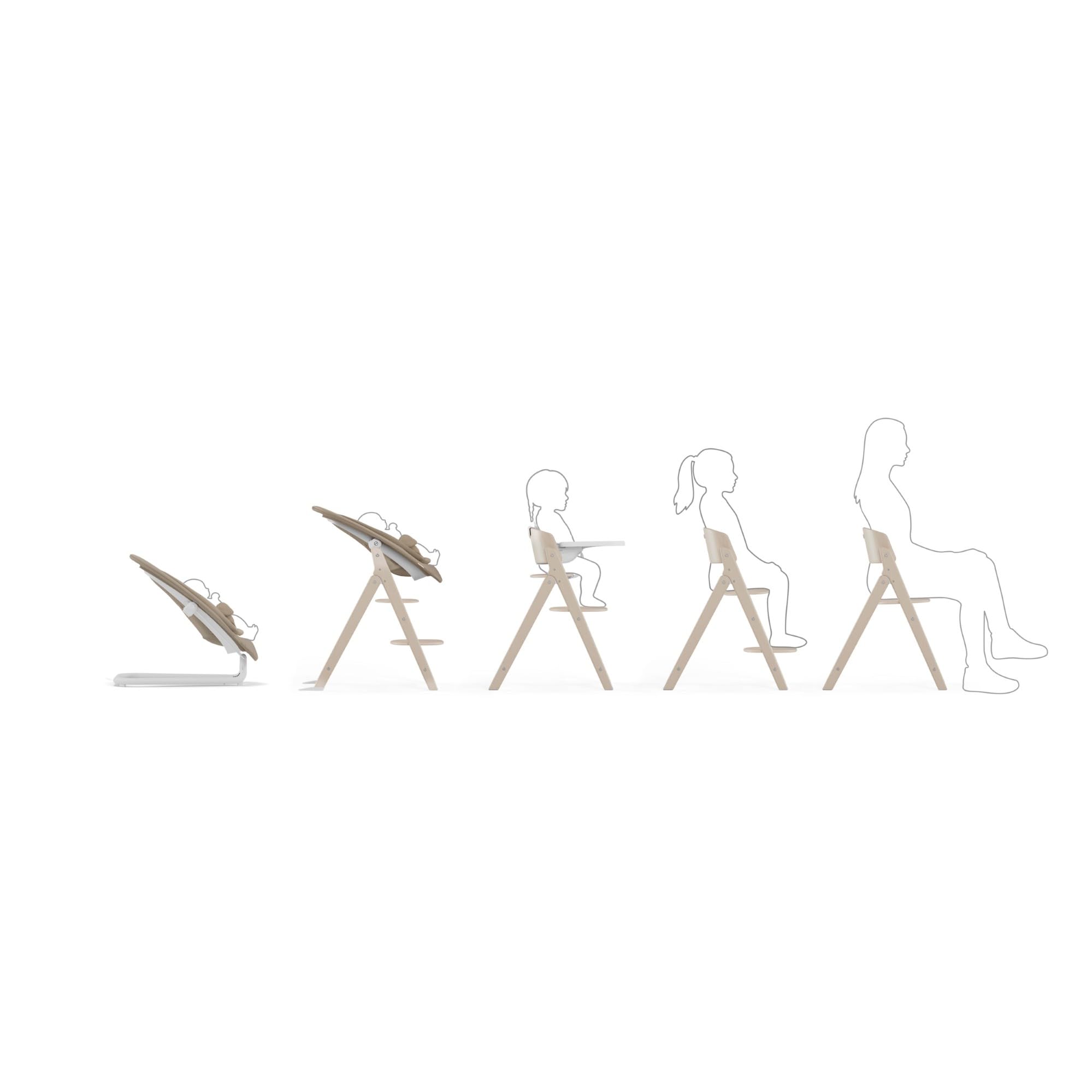 CYBEX Gold Trona 4 en 1 CLICK & FOLD, desde el nacimiento hasta los 99 años, incluye hamaca Gold Bouncer Nest, kit para bebés y bandeja, madera de haya/algodón/plástico, Light Natural