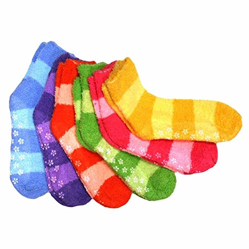 Gilbins Super Soft Fuzzy Anti Grip Socks, Striped, 6 Pair