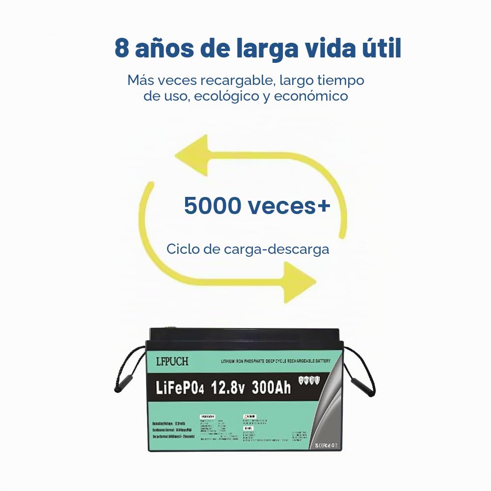 Leisure batería，4 baterías LiFePO4 de 12 V 300 Ah, baterías de fosfato de hierro y litio de 15 kWh, se pueden conectar en serie a 48 V (51,2 V) 300 Ah, adecuado para sistemas fotovoltaicos y acampada.