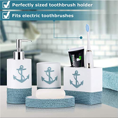TideAndTales Luxury Nautical Bathroom Accessories Set (4 Piece) Rope and Anchor Beach Bathroom Decor with Ocean and Sea Theme Design, Countertop Coastal Soap Dispenser Set - Image 5