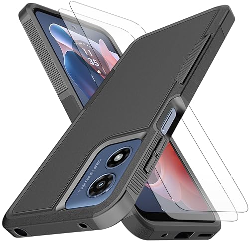 for Moto G Play 4G 2024 Case [10 FT Military Grade Drop Protection] [Non-Slip] [2 pcs TPE HD Screen Protector] Heavy Duty Full-Body Shockproof Case Motorola Moto G Play 4G 2024 6.5“-Black