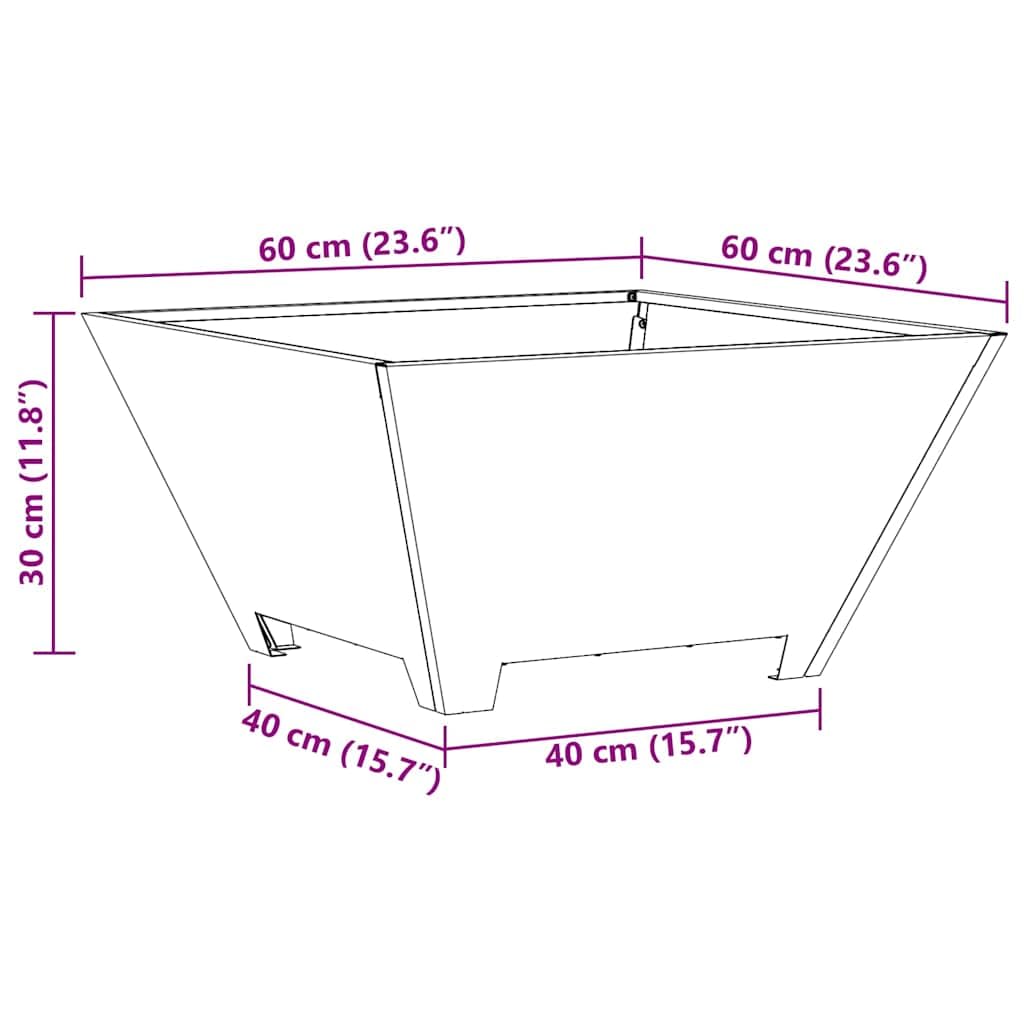Brasero marrón de 60 x 60 x 30 cm, acero resistente a la intemperie, para jardín, terraza, brasero al aire libre, con construcción resistente al calor, duradera y portátil para noches
