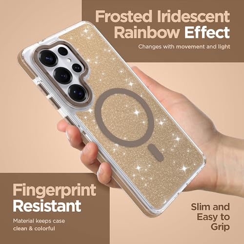 Image of Magnetic Case for Samsung Galaxy S26 Ultra [Compatible with Magsafe] [Bling Glitter Fluorescent Design] [1 Screen Protector] Slim Translucent Matte Case for Galaxy S26 Ultra 6.9 inch, Desert