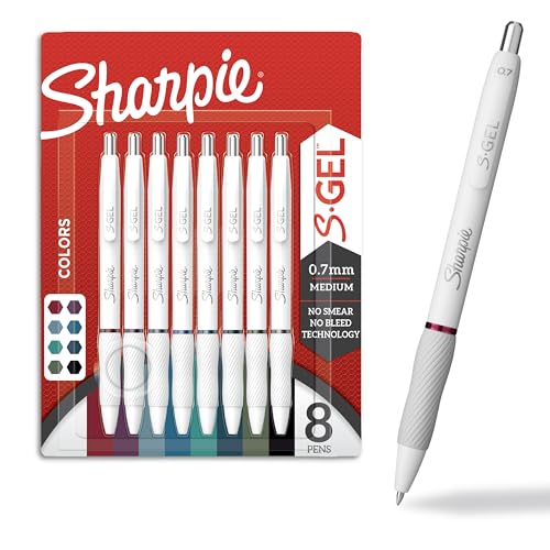 Sharpie S-Gel Pens Fashion Barrel Gel Pens Pearl White Body Medium (0.7mm) Point Bold Ink Colors 8 Count