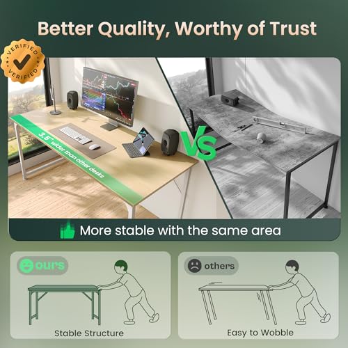 Image of Huuger Computer Desk, 54 Inch Office Desk, Gaming Desk with Storage, Writing Desk Work Desk for Home Office, Study, Modern Simple Desk, Large Legroom, Metal Frame, Maple
