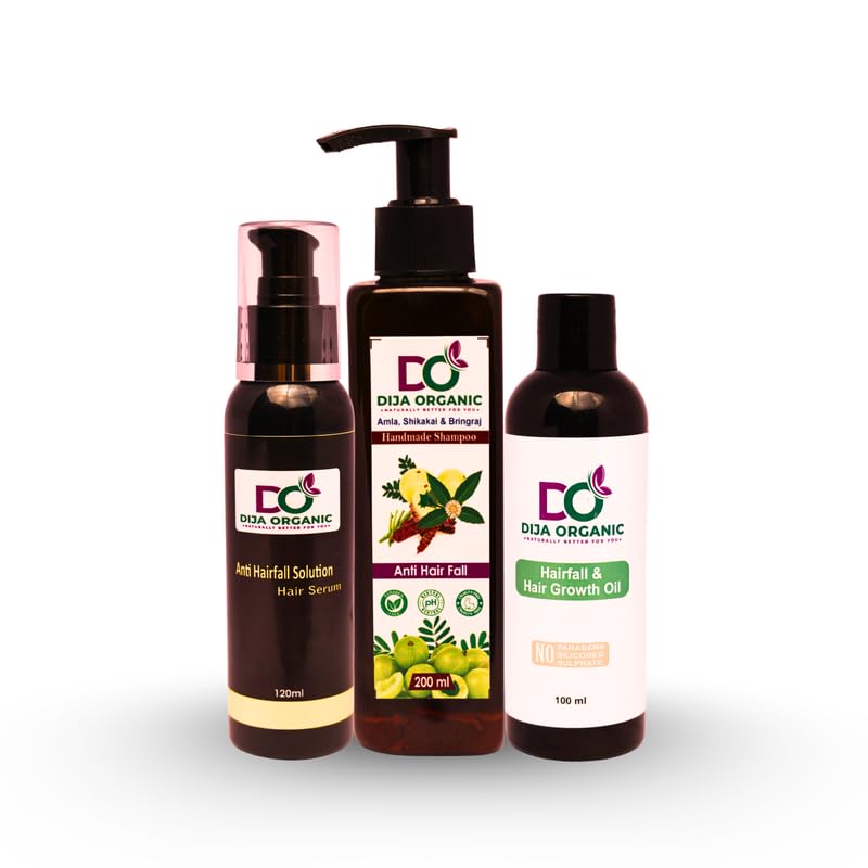Dija Organics 3-Piece Hair Care Set: Serum (120ml), Shampoo (200ml), Oil (100ml) – For Healthy, Shiny, Strong Hair Growth | PACK OF 2