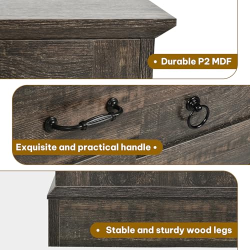 DWVO Farmhouse 6 Drawers Dresser, 59" Wide Wood Rustic Chest of Drawers with Nice Texture, Vintage Design, Storage Dressers Organizer for Living Room, Hallway, Dark Rustic Oak