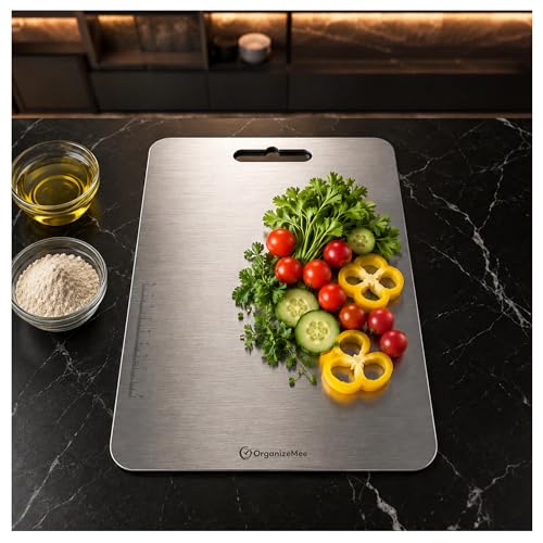 Image of OrganizeMee Stainless Steel Cutting Chopping Board Fruit, Vegetable Kitchen Chopping, Stand Wall Mounted Hanger, (Large /36X25 Cm)