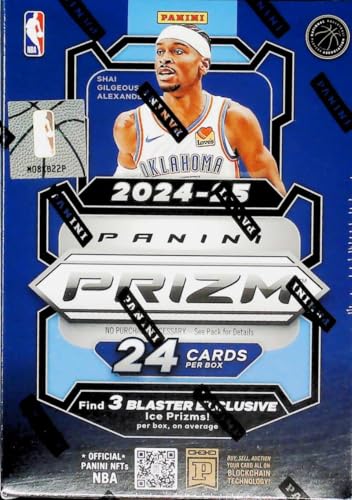 2024-25 Panini NBA Prizm Basketball Factory Sealed Blaster Box. 6 Packs of 4 Cards. Find 3 Blaster Exclusive Ice Prizms. Look for Blaster Exclusive Red Seismic, Orange Seismic, Blue Seismic and Green Pulsar Prizms. Chase the Ultra-Rare Sublime and Manga Inserts.